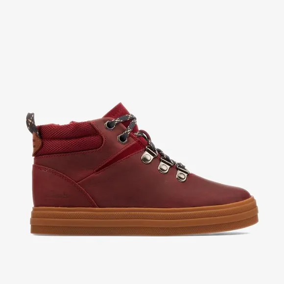 NEW Clarks Nova Hike Kid Boots in Burgundy Leather, Size UK 4.5G US 5W