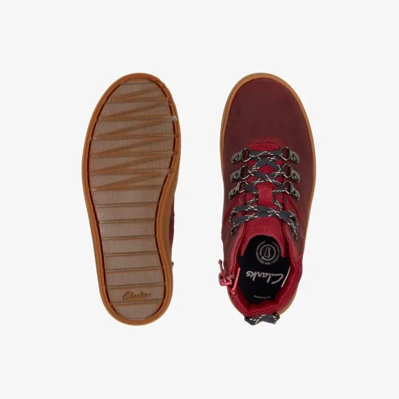 NEW Clarks Nova Hike Kid Boots in Burgundy Leather, Size UK 4.5G US 5W