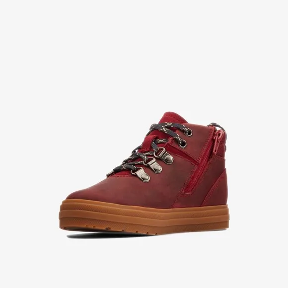 NEW Clarks Nova Hike Kid Boots in Burgundy Leather, Size UK 4.5G US 5W