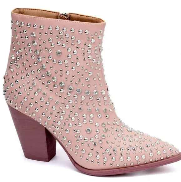 New Corkys Line Dance Blush Pink Studded Crystal Western Ankle Boots