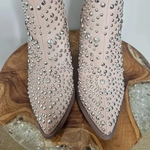 New Corkys Line Dance Blush Pink Studded Crystal Western Ankle Boots