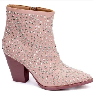 New Corkys Line Dance Blush Pink Studded Crystal Western Ankle Boots