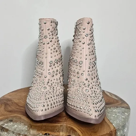 New Corkys Line Dance Blush Pink Studded Crystal Western Ankle Boots