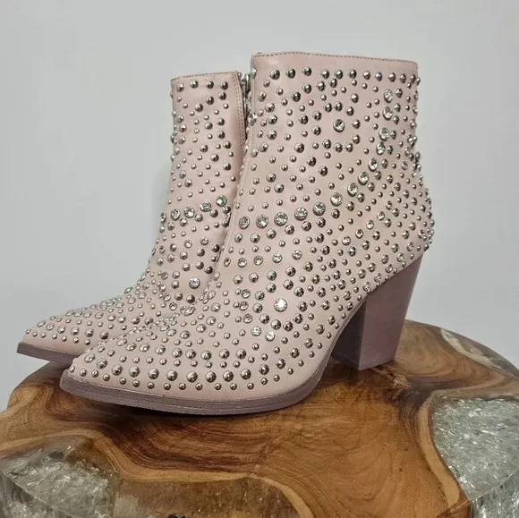 New Corkys Line Dance Blush Pink Studded Crystal Western Ankle Boots