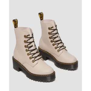 NEW DR MARTENS LEONA WOMEN'S TAUPE SENDAL LEATHER HEELED BOOTS SIZE 9