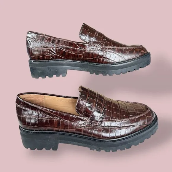 NEW Everlane The Lug Penny Loafer Brown Crocodile Chunky Women's Size 10