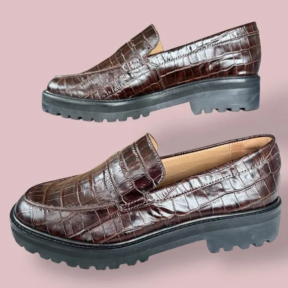 NEW Everlane The Lug Penny Loafer Brown Crocodile Chunky Women's Size 10