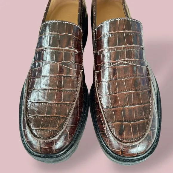 NEW Everlane The Lug Penny Loafer Brown Crocodile Chunky Women's Size 10