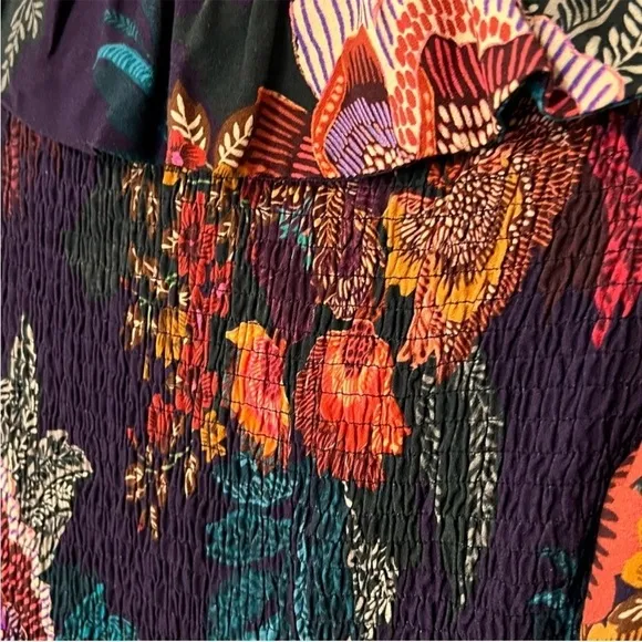 NEW FARM Rio Flower Scarves Smocked Bell Sleeve Dress Relaxed Blouson Floral S