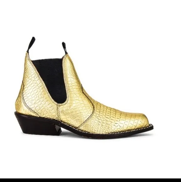 NEW FREE PEOPLE Beau Western Boots Croc  Metallic Chelsea Style Boots Booties 39