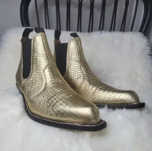 NEW FREE PEOPLE Beau Western Boots Croc  Metallic Chelsea Style Boots Booties 39