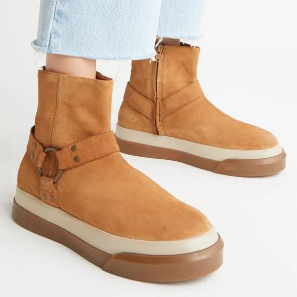 new Free People Bodhi Harness Sneaker Bootie Suede in Tan 5M3