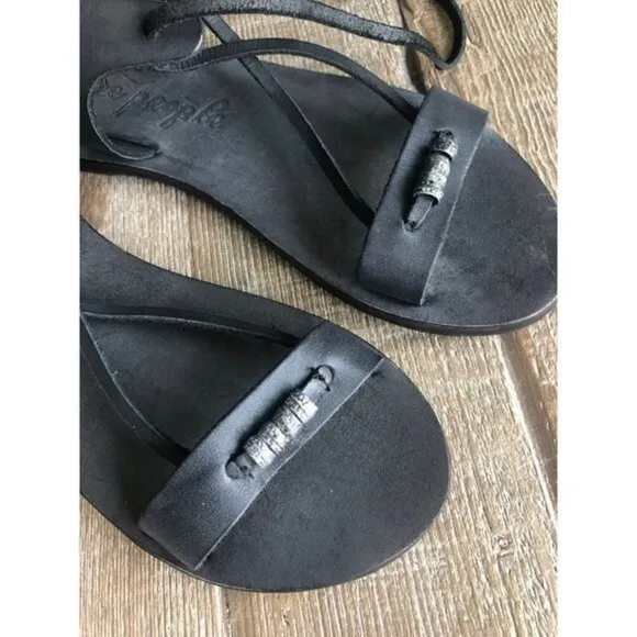 NEW Free People Bryn MARR Wrap Sandal Black leather size 37