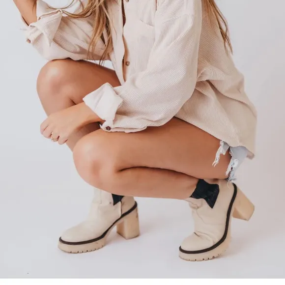 NEW Free people james Chelsea  chunky  heels boots shoes  in bone size 7…