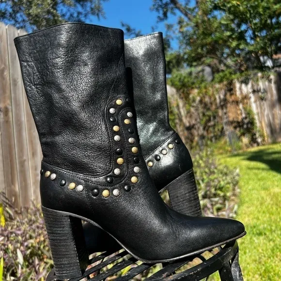 New Free People Studded Dakota Heel Boots in Black Rodeo Western Boho 37