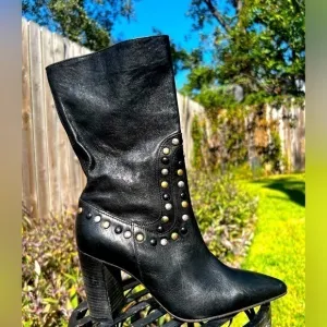 New Free People Studded Dakota Heel Boots in Black Rodeo Western Boho 37