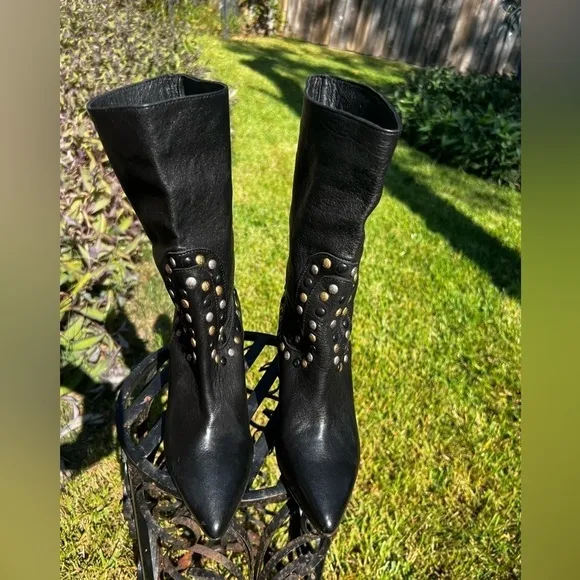 New Free People Studded Dakota Heel Boots in Black Rodeo Western Boho 37