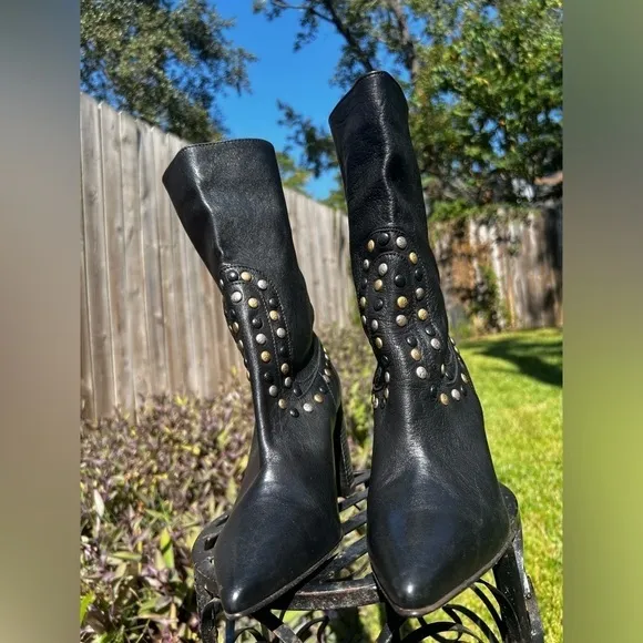 New Free People Studded Dakota Heel Boots in Black Rodeo Western Boho 37