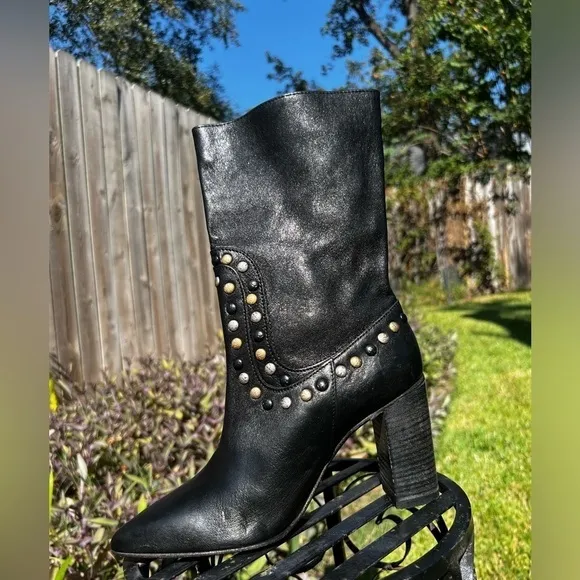New Free People Studded Dakota Heel Boots in Black Rodeo Western Boho 37
