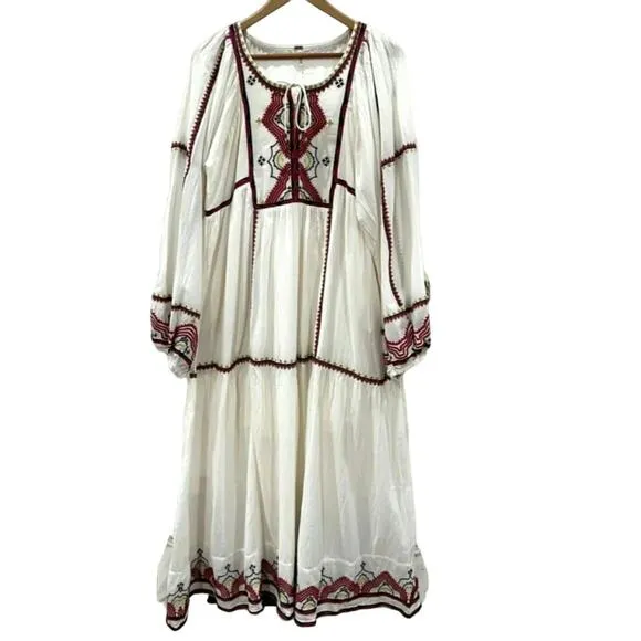 New FREE PEOPLE Sweet Escape Midi Dress $198 MEDIUM Ivory Boho Embroidered