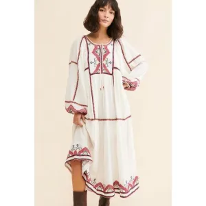 New FREE PEOPLE Sweet Escape Midi Dress $198 MEDIUM Ivory Boho Embroidered