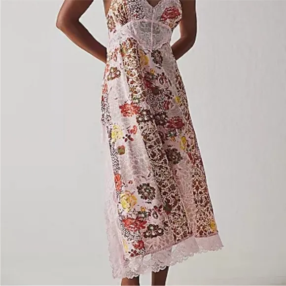 NEW FREE PEOPLE THE RIGHT NOW PINK MIDI SLIP BOHO SATINY DRESS by INTIMATELY M