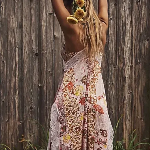 NEW FREE PEOPLE THE RIGHT NOW PINK MIDI SLIP BOHO SATINY DRESS by INTIMATELY M