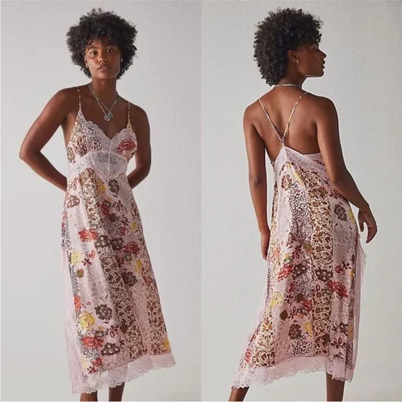 NEW FREE PEOPLE THE RIGHT NOW PINK MIDI SLIP BOHO SATINY DRESS by INTIMATELY M