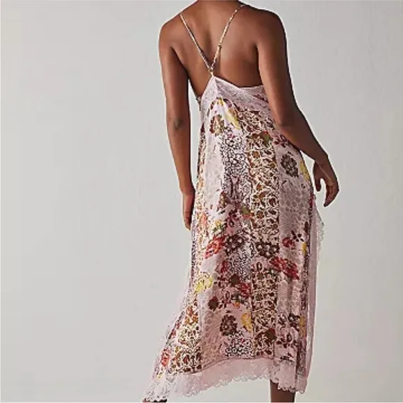 NEW FREE PEOPLE THE RIGHT NOW PINK MIDI SLIP BOHO SATINY DRESS by INTIMATELY M