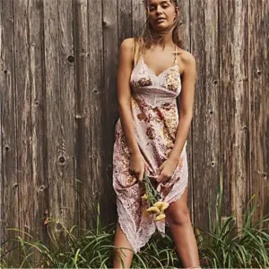 NEW FREE PEOPLE THE RIGHT NOW PINK MIDI SLIP BOHO SATINY DRESS by INTIMATELY M