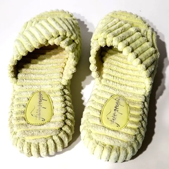 NEW Free People Two Days in Ibiza Key Lime Terry Cloth Platform Sandals Size 9.5