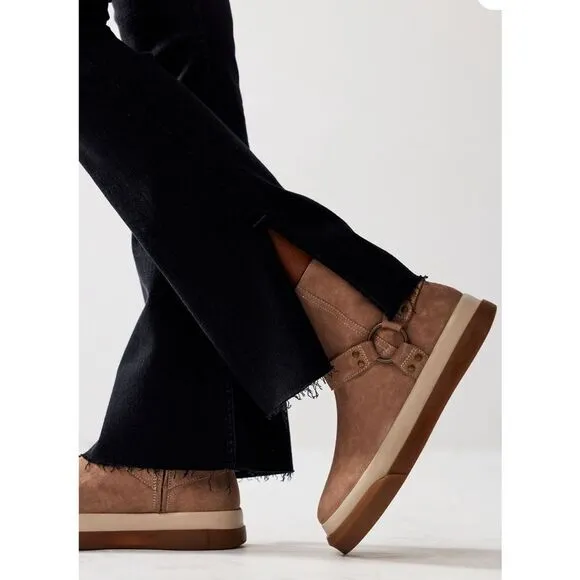 NEW Free People Bodhi Harness Sneaker Bootie Tan Suede boots shoes moto boho 10