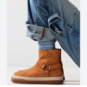 NEW Free People Bodhi Harness Sneaker Bootie Tan Suede boots shoes moto boho 10
