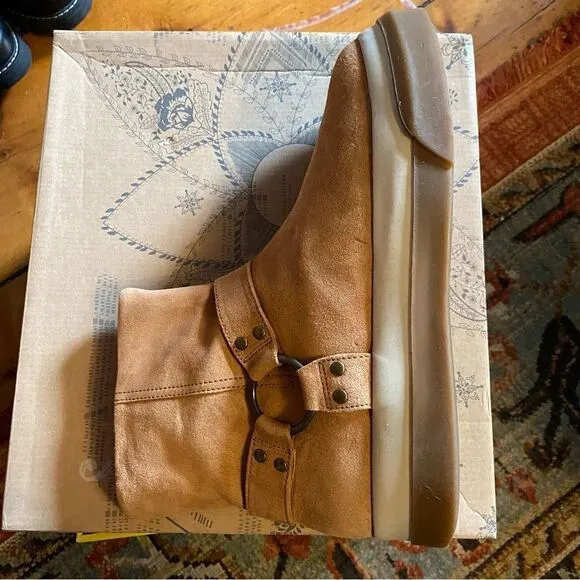 NEW Free People Bodhi Harness Sneaker Bootie Tan Suede boots shoes moto boho 10