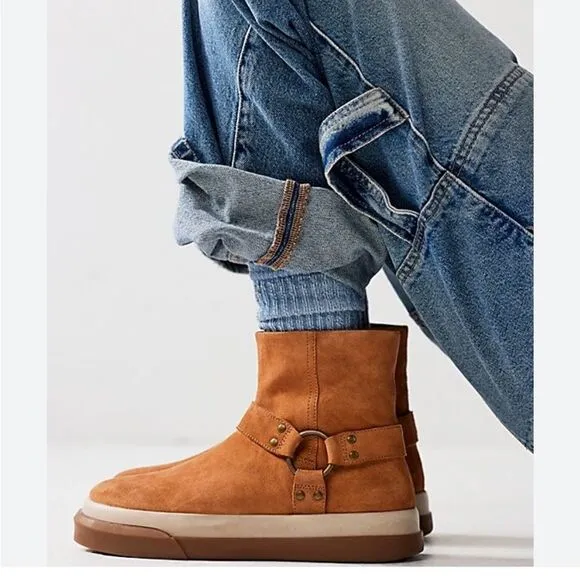 NEW Free People Bodhi Harness Sneaker Bootie Tan Suede boots shoes moto boho 10