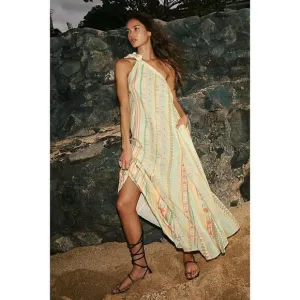 NEW Free People Tova Maxi Dress in Natural Boho Stripe One Shoulder Size Small