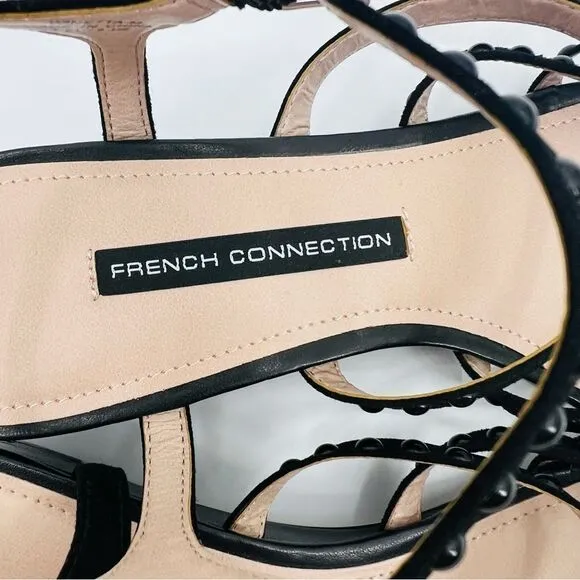 New French Connection Sandals Black Leather Suede Size 9