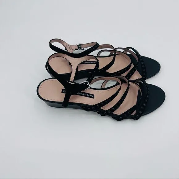 New French Connection Sandals Black Leather Suede Size 9