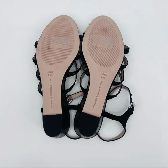 New French Connection Sandals Black Leather Suede Size 9