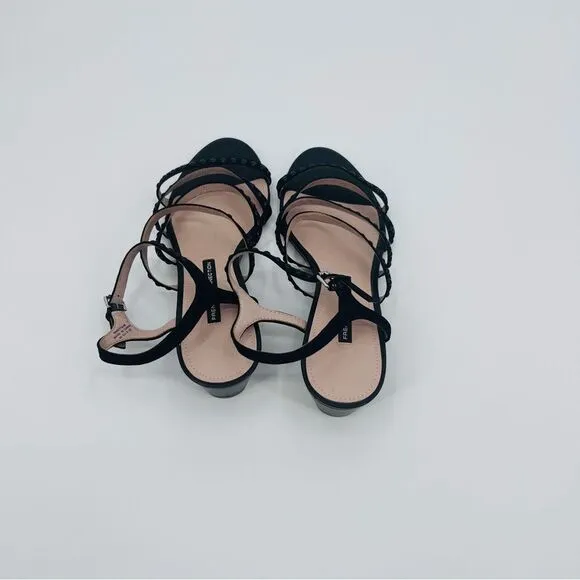 New French Connection Sandals Black Leather Suede Size 9