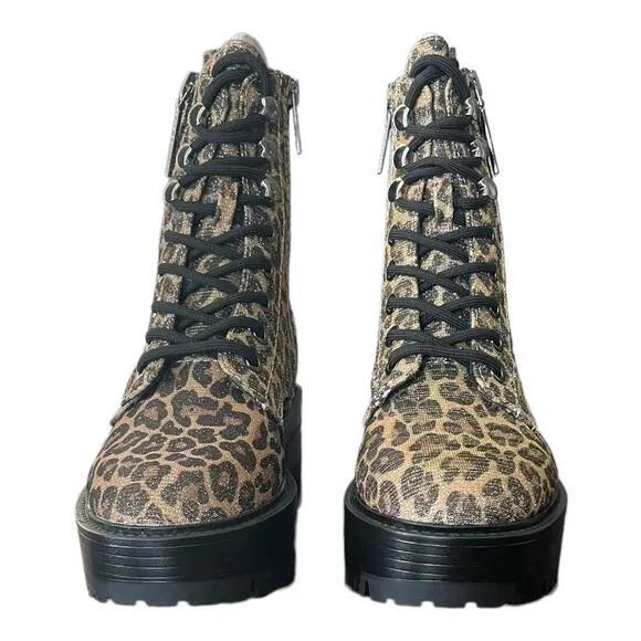 NEW Guess Women's Fearne Lug Sole Lace Up Fall Winter Leopard Bootie Shoes 5.5M