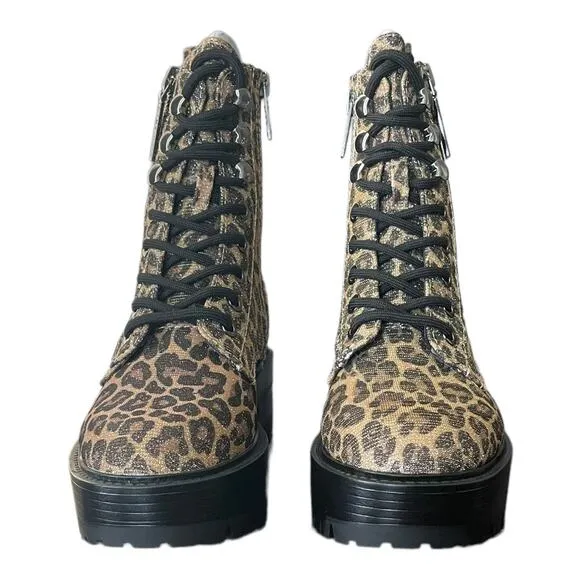 NEW Guess Women's Fearne Lug Sole Lace Up Fall Winter Leopard Bootie Shoes 5.5M