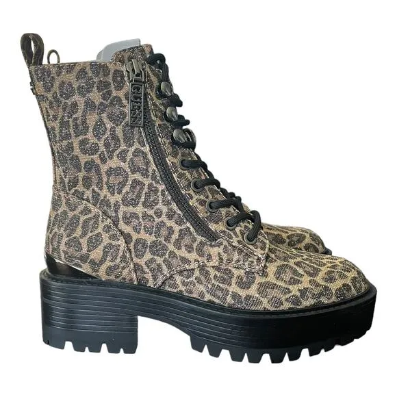NEW Guess Women's Fearne Lug Sole Lace Up Fall Winter Leopard Bootie Shoes 5.5M