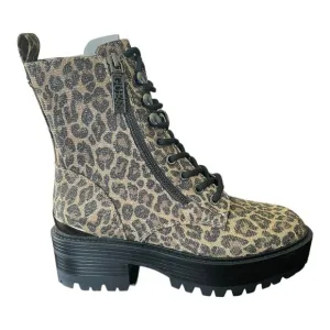 NEW Guess Women's Fearne Lug Sole Lace Up Fall Winter Leopard Bootie Shoes 5.5M