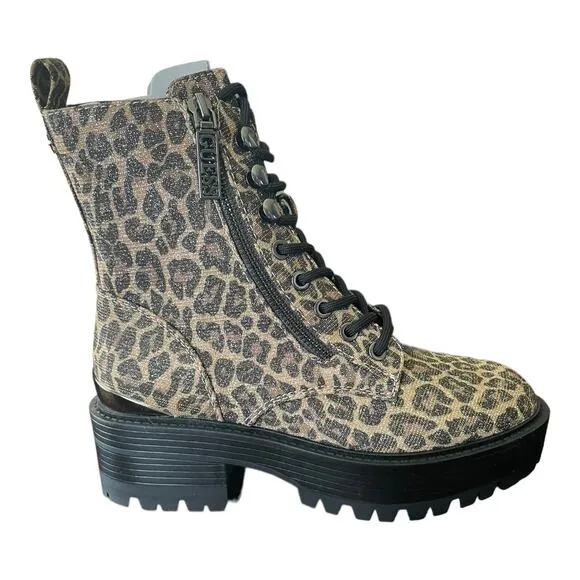 NEW Guess Women's Fearne Lug Sole Lace Up Fall Winter Leopard Bootie Shoes 5.5M