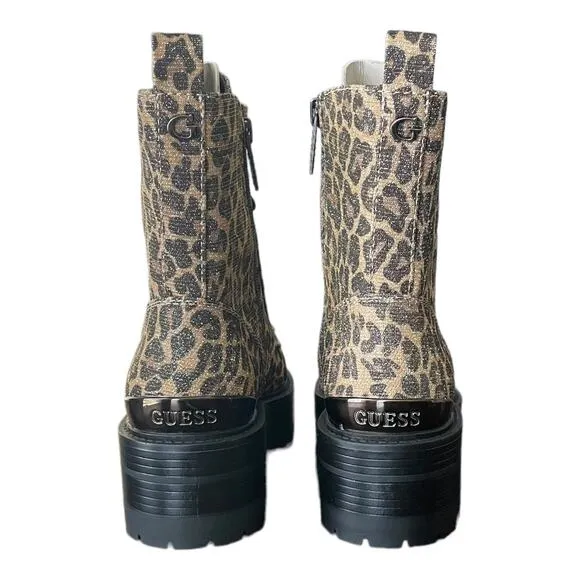 NEW Guess Women's Fearne Lug Sole Lace Up Fall Winter Leopard Bootie Shoes 5.5M