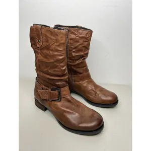 New Josef Seibel Sanja 14 Brown Moto Biker Boots Zip Up Women’s Size 40/9-9.5