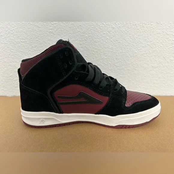 NEW! Lakai Skateboard Shoes Sneakers Telford Black/Burgundy Suede Size 4 Youth