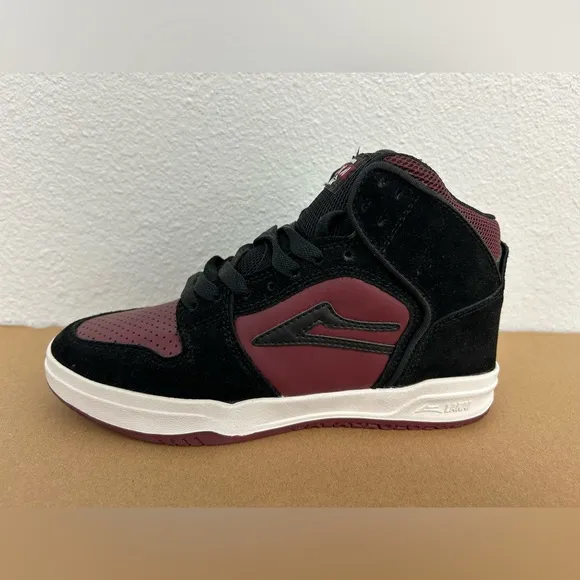 NEW! Lakai Skateboard Shoes Sneakers Telford Black/Burgundy Suede Size 4 Youth