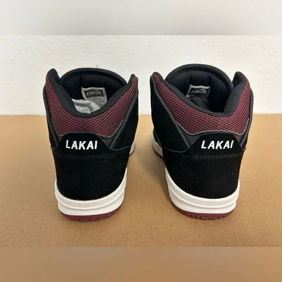 NEW! Lakai Skateboard Shoes Sneakers Telford Black/Burgundy Suede Size 4 Youth
